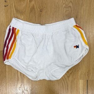 Aviator Nation White Athletic Shorts with Rainbow Stripes